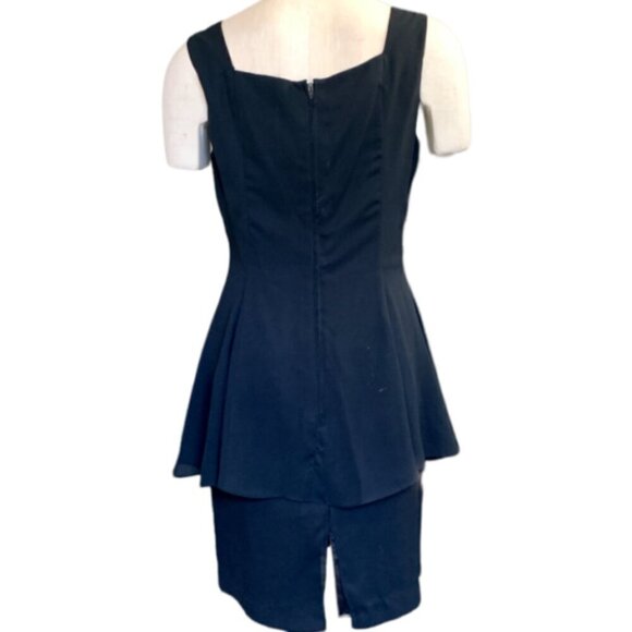 After Dark Sleeveless Retro Cocktail Dress Peplum Satin Bow Sz 7-8 Black #66A - Picture 4 of 9
